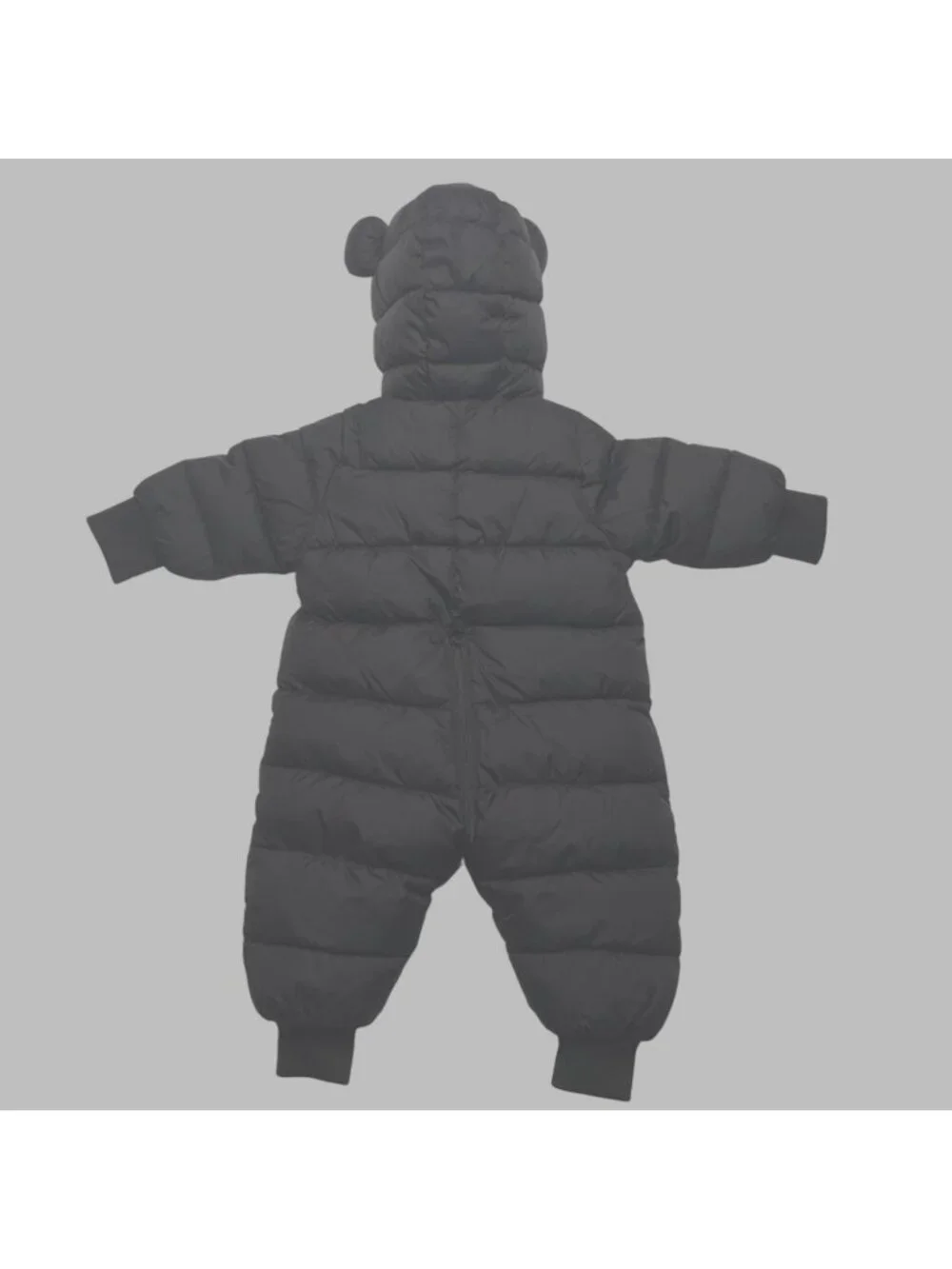 Tian Zong Bear Hooded Black Puffer Snowsuit W Ears Zip Closure Fleece Lined